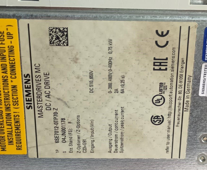 SIEMENS 6SE7012-0TP70-Z-G91+ - C23 DRIVE